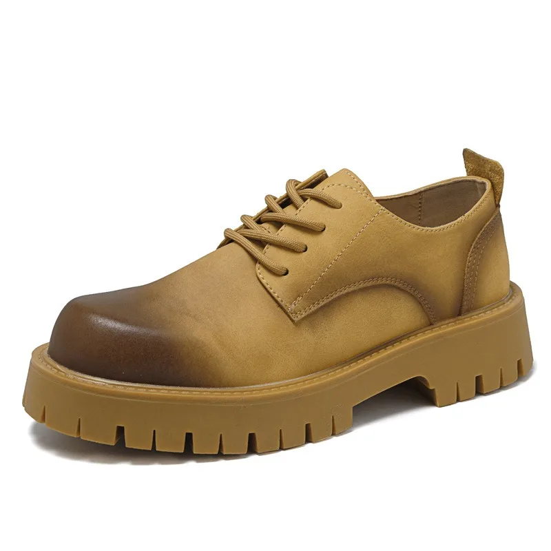 

High Quality Leather Men Shoes,British Thick Soled Casual Derby Shoes,men's Formal Wear Wedding Black Low Top Boots Luxury Shoes