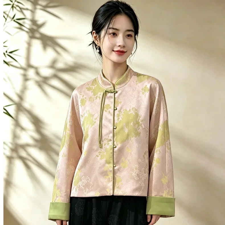 New Chinese Style Autumn Heavy Embroidery Long Sleeve Stand Collar Eastern Lady Vintage Shirt Coat Women's Fashion Outerwear