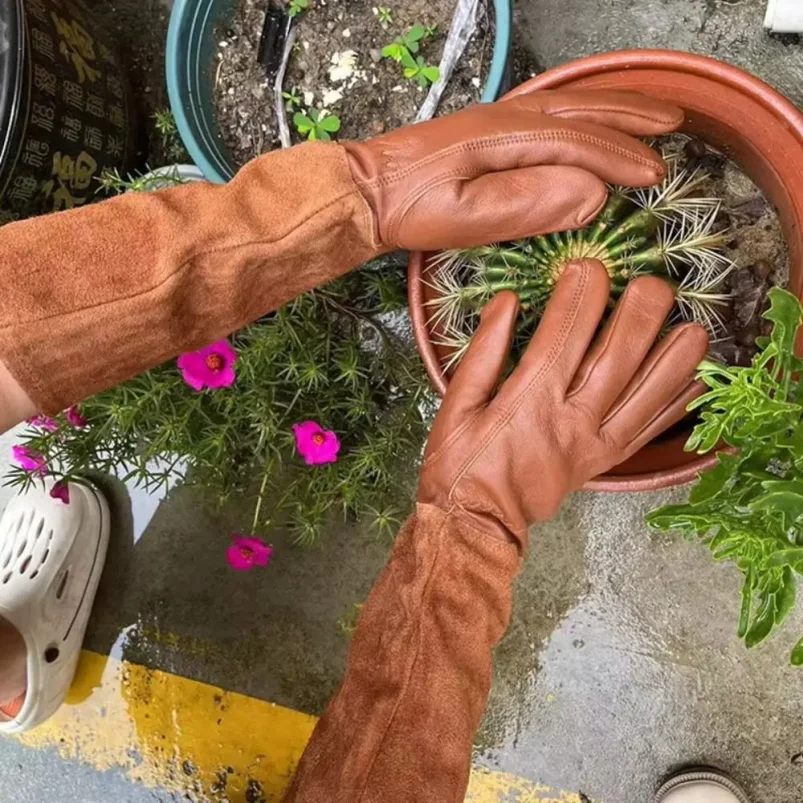 Long Sleeve Gardening Gloves Coffee Wear-resisting Winter Thermal Gloves Anti Stab Non-slip Outdoor Work Gloves Horticulturist