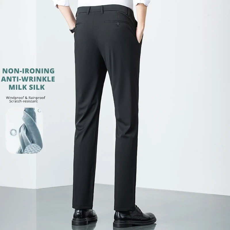 Premium Melk Ijs Zijde Strijkvrij Nieuw Merk Mode Jurk Broek Mannen Ademend Kantoor Business Casual Pendelen Lange Pak Broek