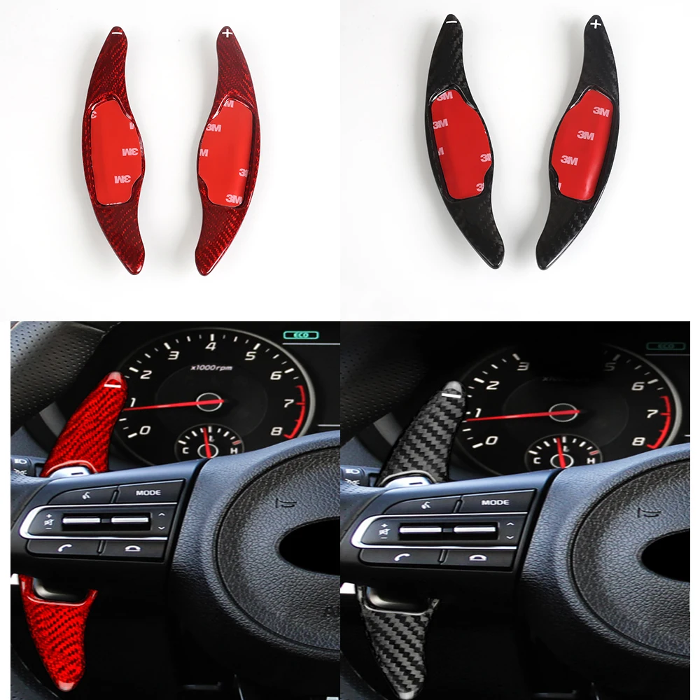 Red, Black A Pair Genuine Carbon Fiber Paddles For Kia Stinger CK K8 2018 2019 2020 Car Steering Wheel Paddle Shifter Extensions