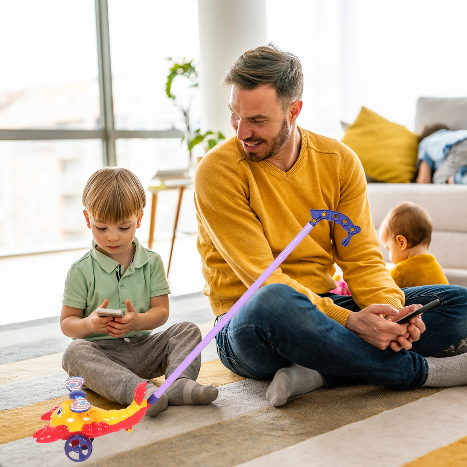 Baby Push and Pull Lobster Cartoon Walking Support Novelty Developmental Long Stick Toddler Push Along Pull Along Walking Toy