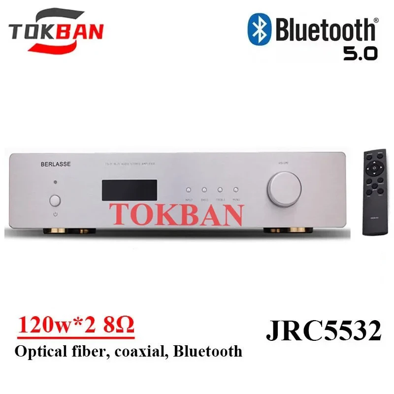 Tokban TS-11 120w*2 2-channel Stereo Amplifier High Power Bluetooth 5.0 Fiber Coaxial Input JRC5532 HIFI Subwoofer Amplifier