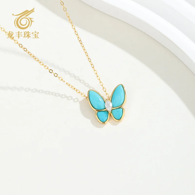 

S925 Silver Plated 18k Gold Natural Turquoise Versatile Women's Necklace