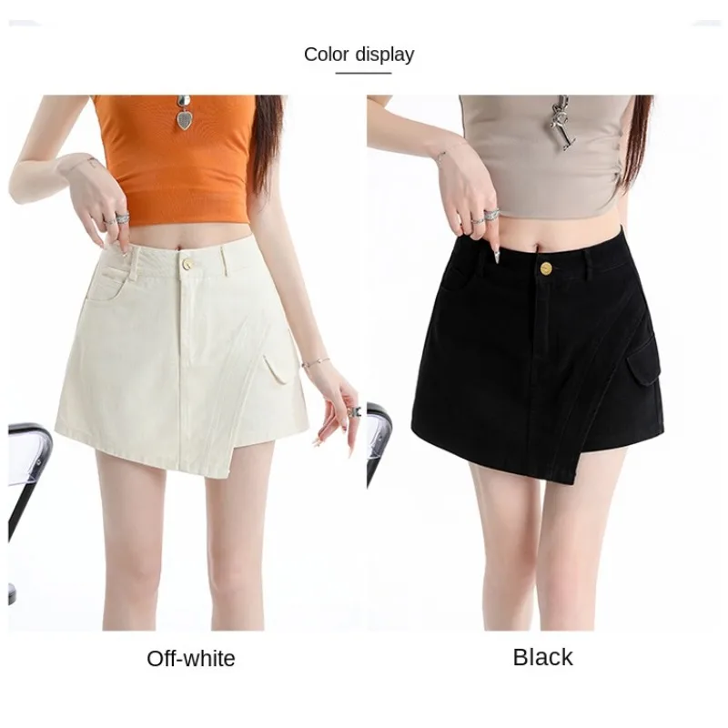 2026 Summer New Women Beige Cargo Mini Skort Irregular Wrap Anti Exposure High Waist Casual Short Skirt