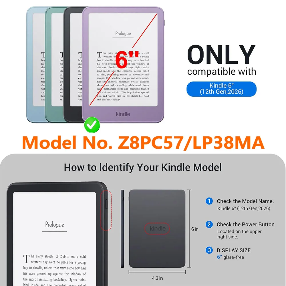 Acrylic Case for Kindle 6 Inch 2026 Release 12th Generation Model No. LP38MA Z8PC57 Protective Cover Pouch 6'' Accessories