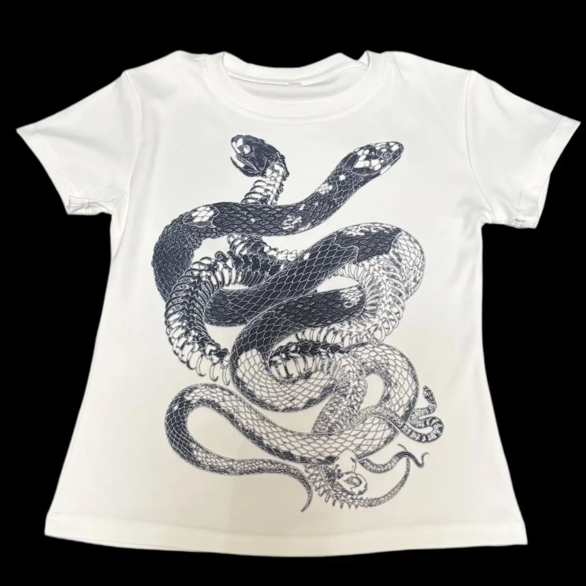 Y2K Millennium Spicy Girl Dark Double Snake Skeleton Print Short Sleeve T-Shirt Women's Gothic Subculture Slim Fit Top