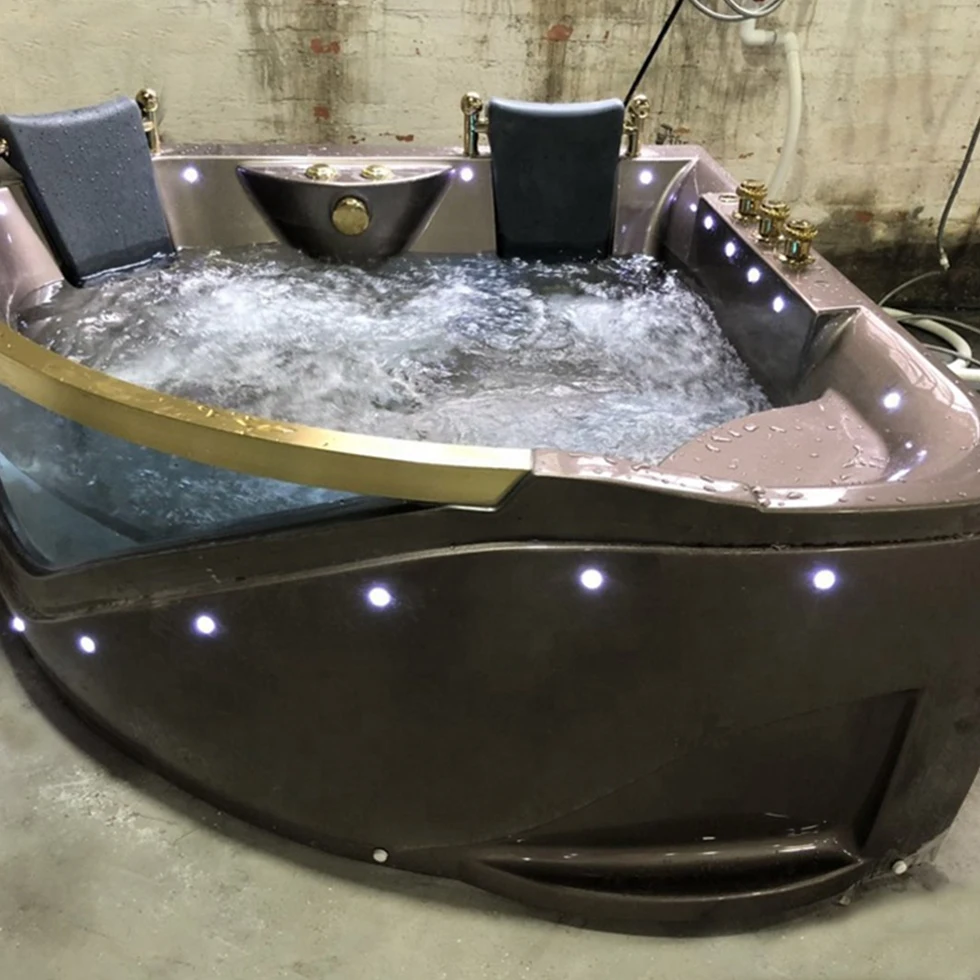 Whirlpool BathWholesale Bathroom Corner Bath Tub European Style LED Light Brown Whirlpool Massage Bathtub For Adults