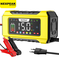 NEXPEAK Smart Car Battery Charger 12V/15A LCD Digital Display Full-Automatic Battery Charger for Lead Acid AGM LiFePo4 Batteries