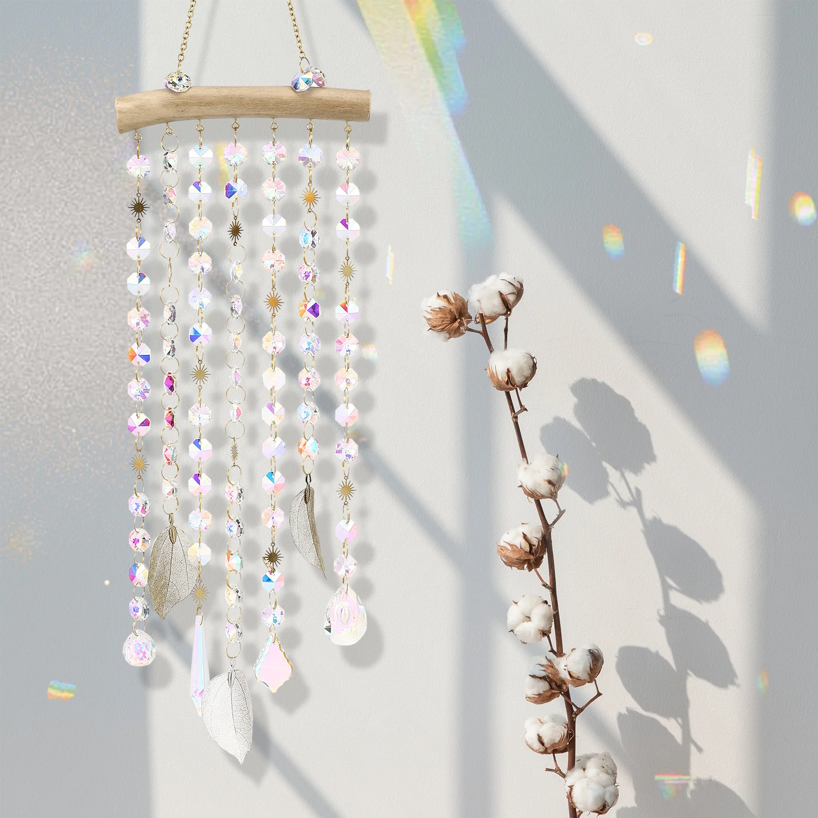 1Set Outdoor Wall Hanging Decor Crystal Sun Catcher Crystal Wind Chimes Rock Quartz Window Hanging Crystals Garden Living Room