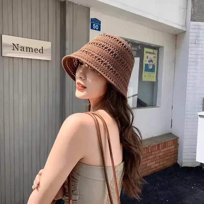 Chapeau de pêcheur creux tricoté unisexe de style japonais, seau respirant d'été pour femmes et hommes, nouvelle collection 2025