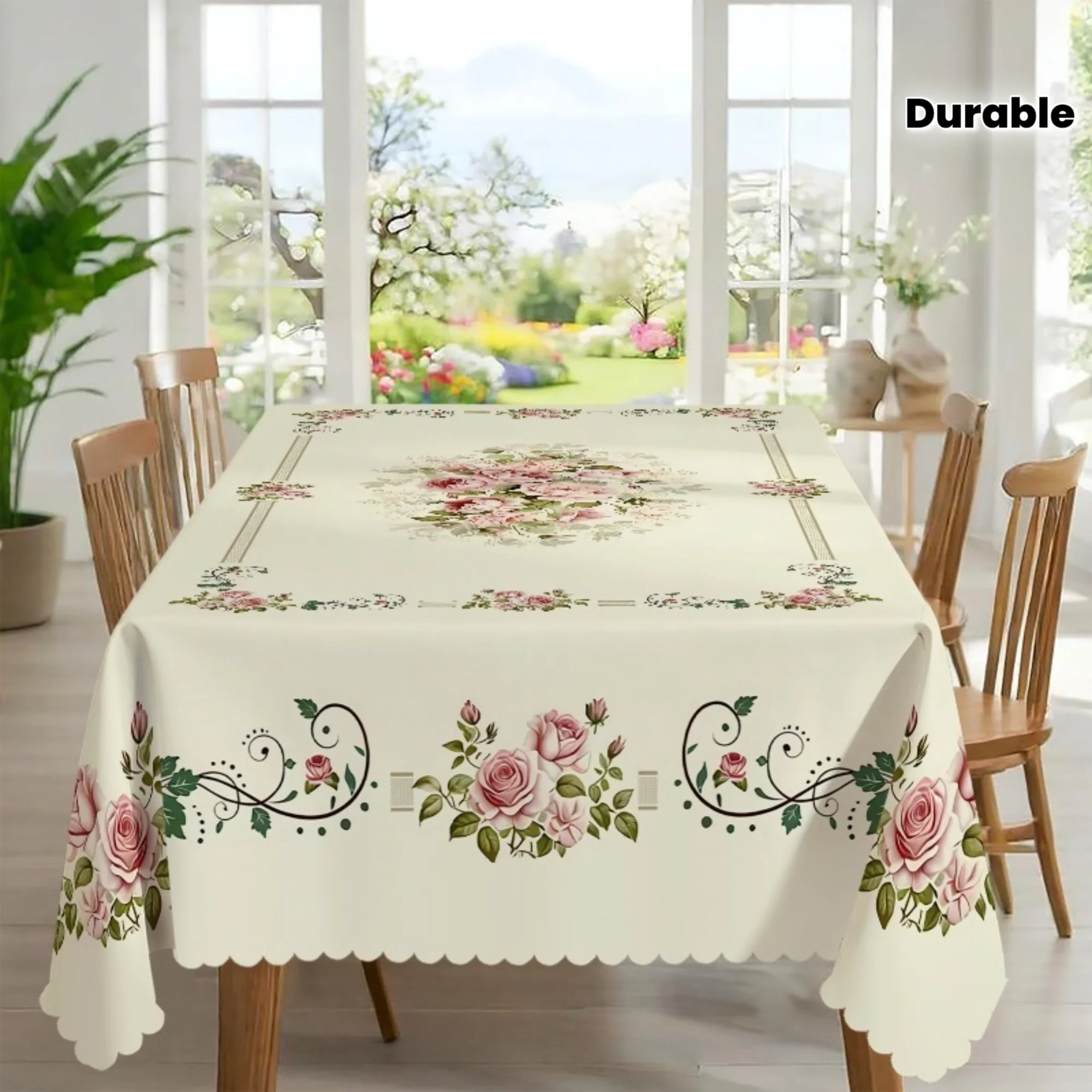 1pc Spring/Summer theme tablecloth, 1 piece, vintage cream-colored rose imitation lace tablecloth