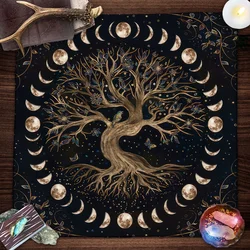 Tree Of Life Tarot Card Tablecloth Moon Phase Plants Table Cloth For Tarot Witch Wicca Altar Cloth Divination Cloth Card Pad