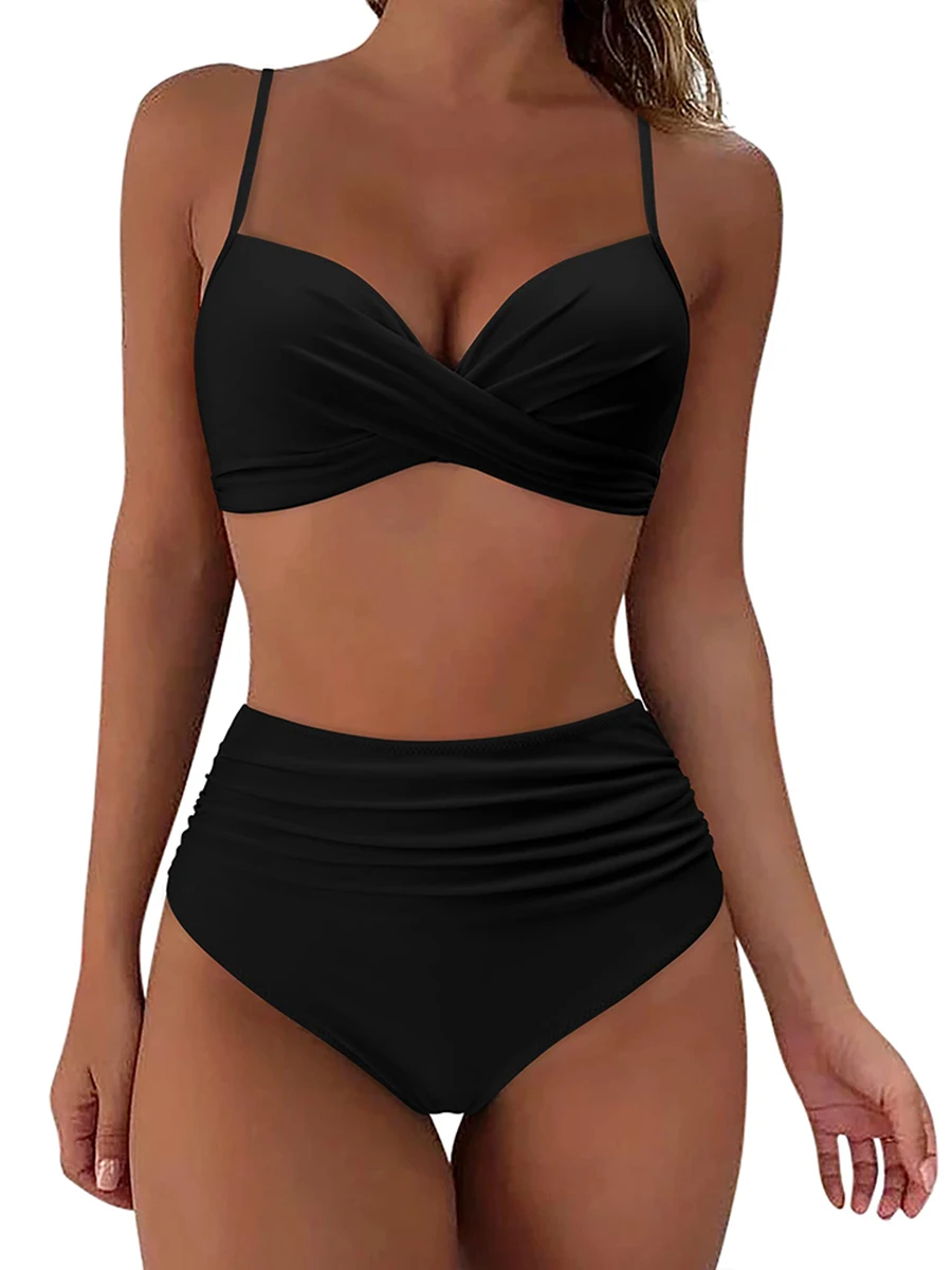 2026 Cross Frill Bikinis Women Swimwear Print Sexy High Waist Swimsuit Female Beachwear Bathers Bathing Swimming Swim Suit