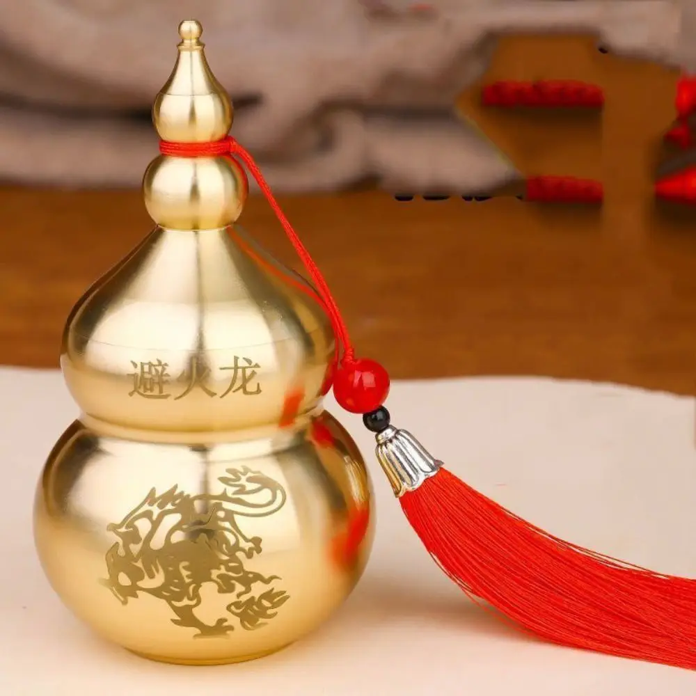 Feng Shui Handicraft Fire-avoiding Dragon Gourd Chinese Style Brass Copper Gourd Smooth Ancient Craft Gourd Ornament Bookshelf