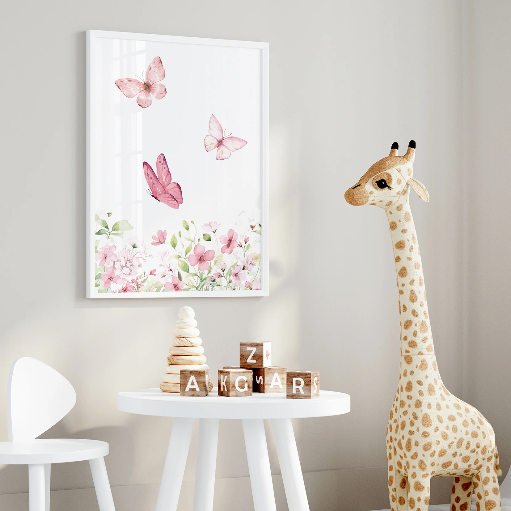 3pcs Cartoon Children Pink Flowers Butterfly Wall Art Prints Canvas Painting Poster Picture For Living Room Home Decor image 3
