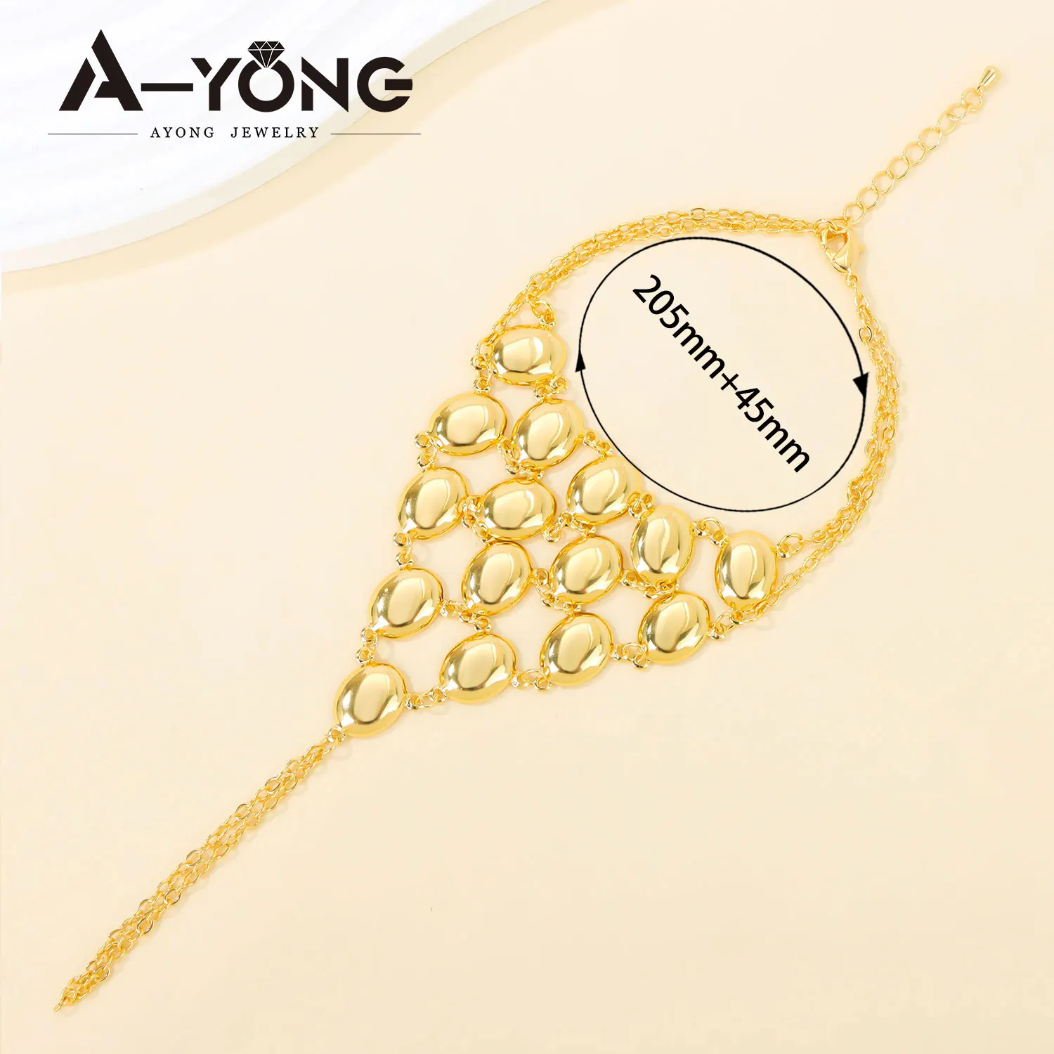 Dubai Gold Schmuck Armband mit Fingerring 21k Vergoldet Arabisch Muslimisch Schicke Armreifen Oman Frauen Hochzeit Party Schmuck – Detail 5