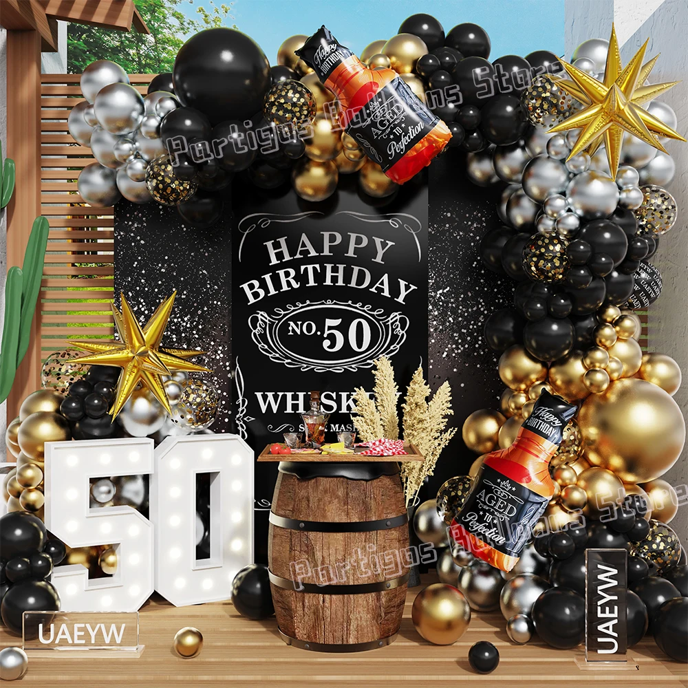 

Whiskey Party Balloon Wreath Arch Set Whiskey Bottle Helium Balloon Black Gold Oktoberfest Beer Festival Birthday Party Decor