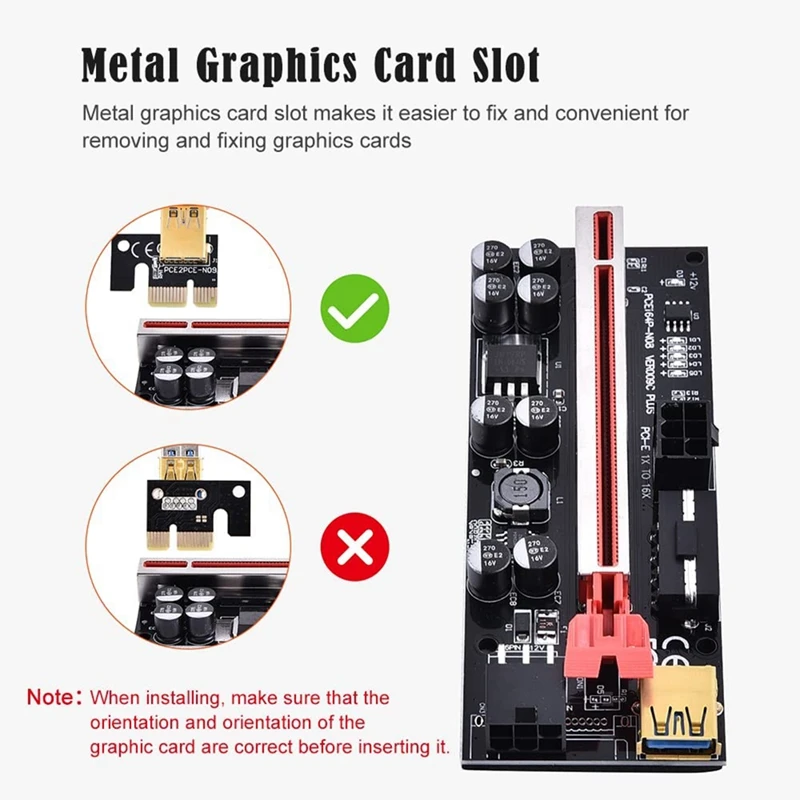 1X To 16X Pcie Adapter For GPU Mining Rig 4 Solid Capacitors Powered Pcie Extender With USB Cable Pcie Riser 3-Pack