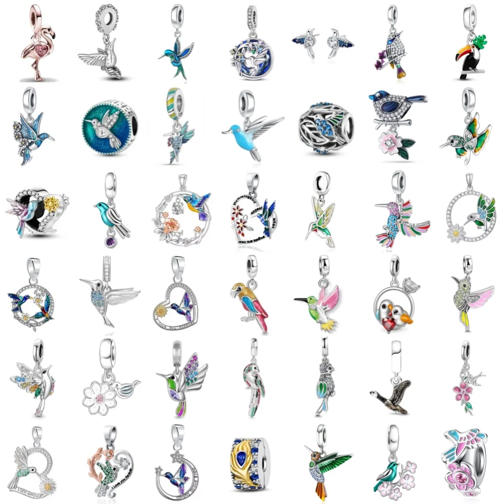 Fine zircon Spring series birds Bead Charm swallow pendant Fit Original Bracelet 925 silver Accessory Women DIY Jewelry Earrings