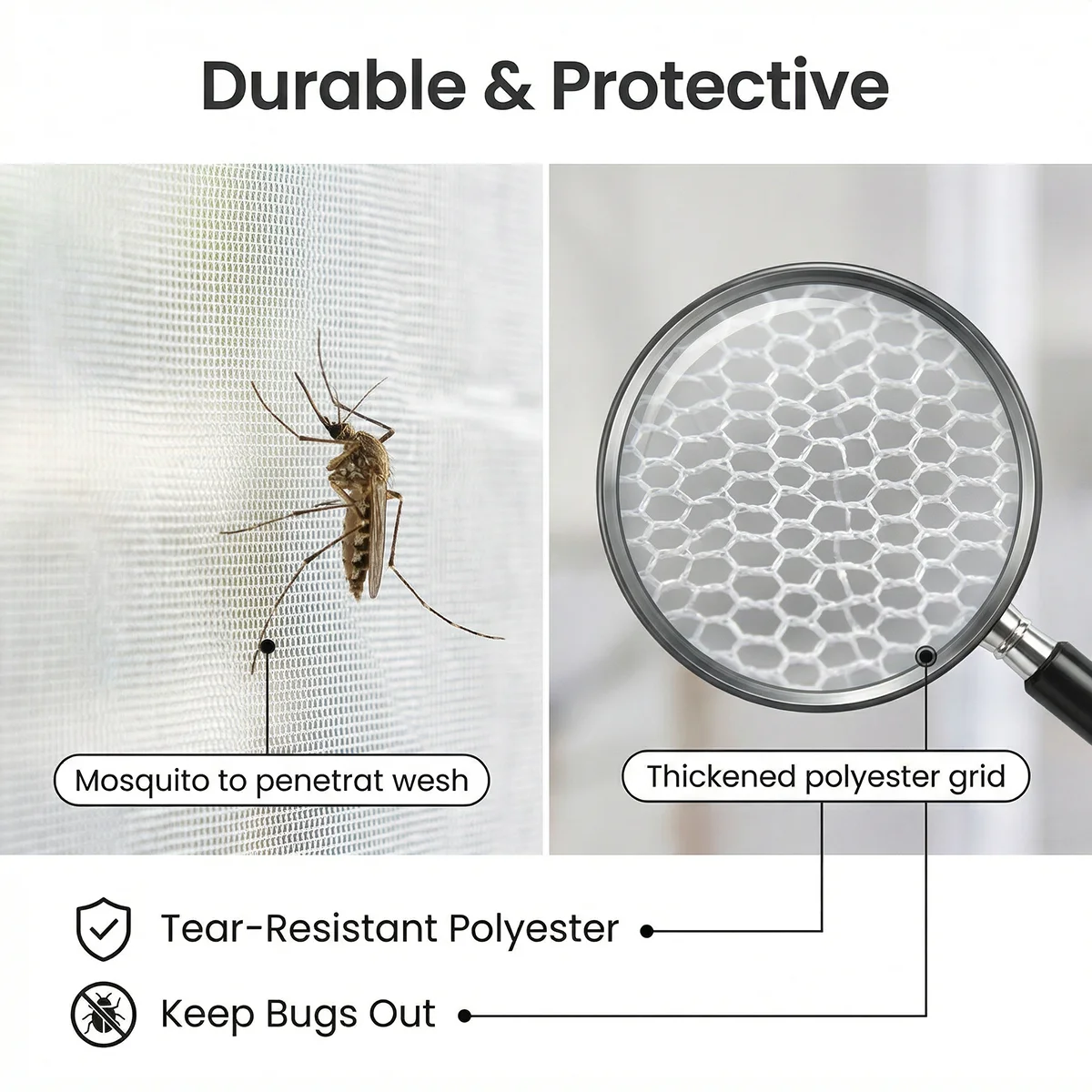 Pure White Square Mesh Magnetic Mosquito Door Curtain, Breathable Auto-Close Pet-Friendly Screen
