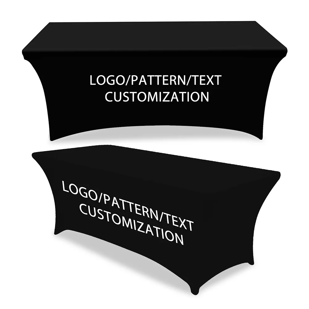 Hot Selling 6ft Trade Show Polyester Tablecloths Waterproof Fitted Stretch Spandex Table Cover Custom Printed Logo for Banquets