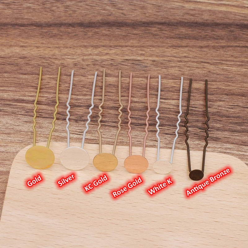 BoYuTe Custom Made (200 Pieces/Lot) Round Bezel Tray Blank U Wavy Hair Fork DIY Hairpin Base Settings Hanfu Hair Accessories