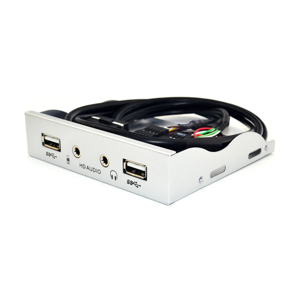 3.5 inch 9Pin to 4 Port HUB Floppy Bay 2 USB 2.0 HD Audio 3.5mm Front Panel Rack