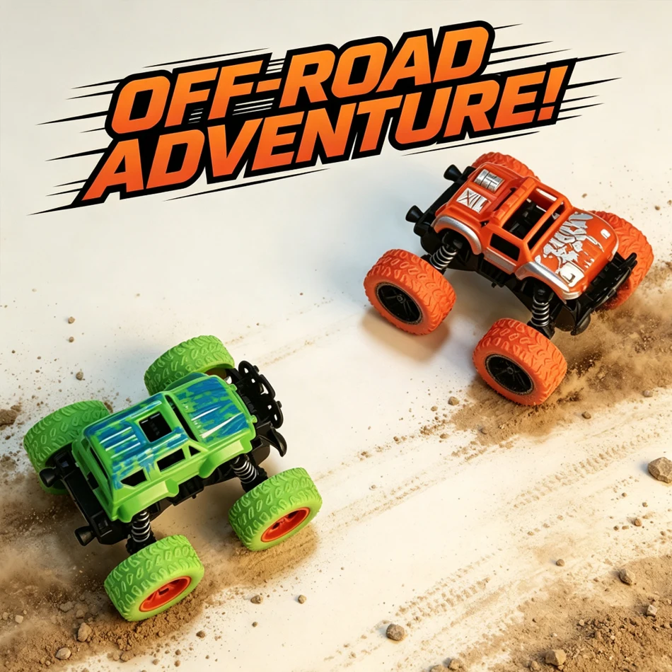 In Stock Pull Back Toy Car Inertial Rotation Car Four-wheel Drive Off-road Vehicle SUV Racing Power Car Children's Toy Car Gift
