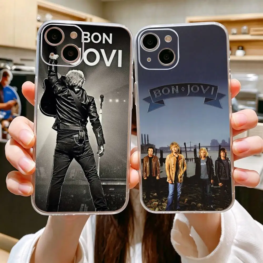 Funda Transparente Resistente a Impactos con Diseño de Bon Jovi para iPhone 11/12/13/14/15/16/17 Plus, Pro, Pro Max y Air