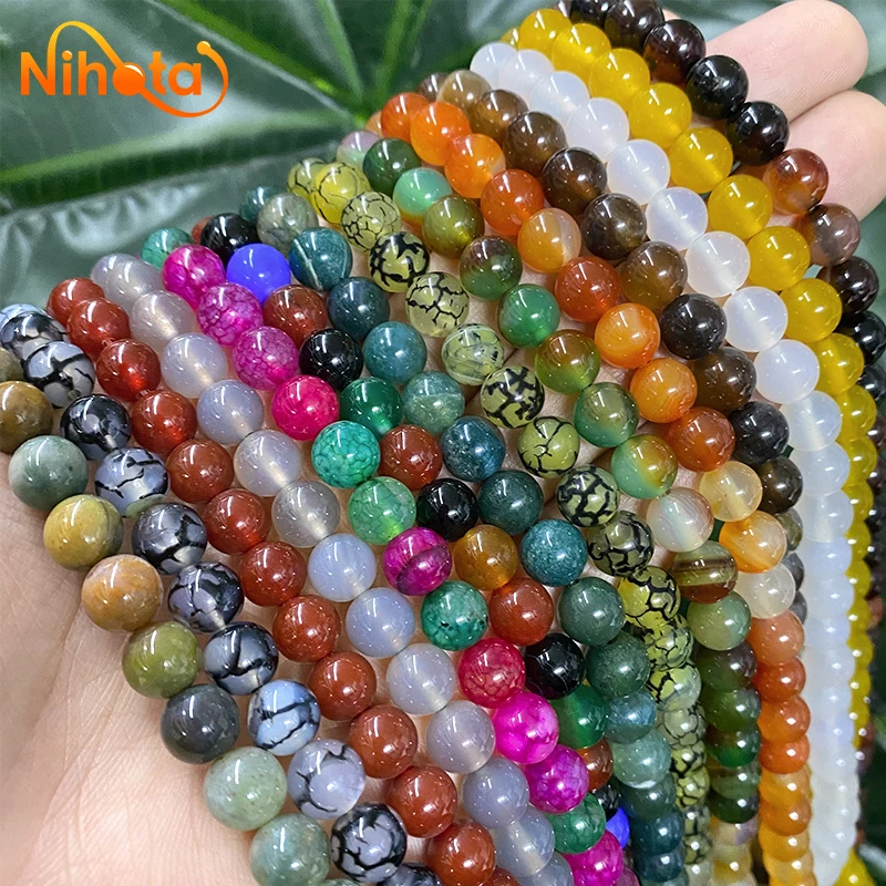 Natural Agates Beads Dragon Vein Carnelian Onxy Round Loose Beads for Jewelry Making DIY Bracelet Necklace 15'' 4/6/8/10/12mm