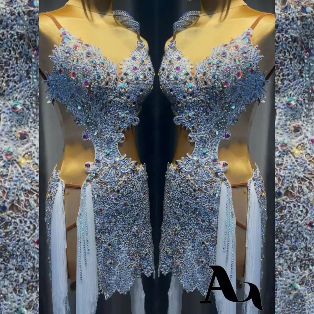 

Latin Dancer, Adult, Children'S High-End Custom Lace Floral Dress, Tango Samba AB Stone Performance Dress