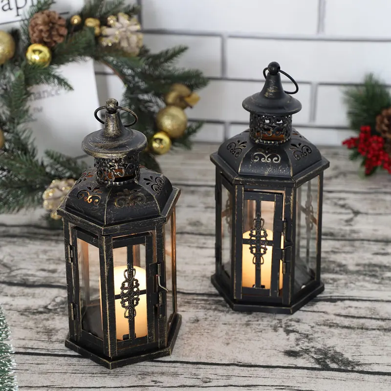 Vintage Nordic Candle Holder Lanterns Candles Aesthetic Hanging Lantern Iron Lantern Black Home Decor Wedding Room Decoration