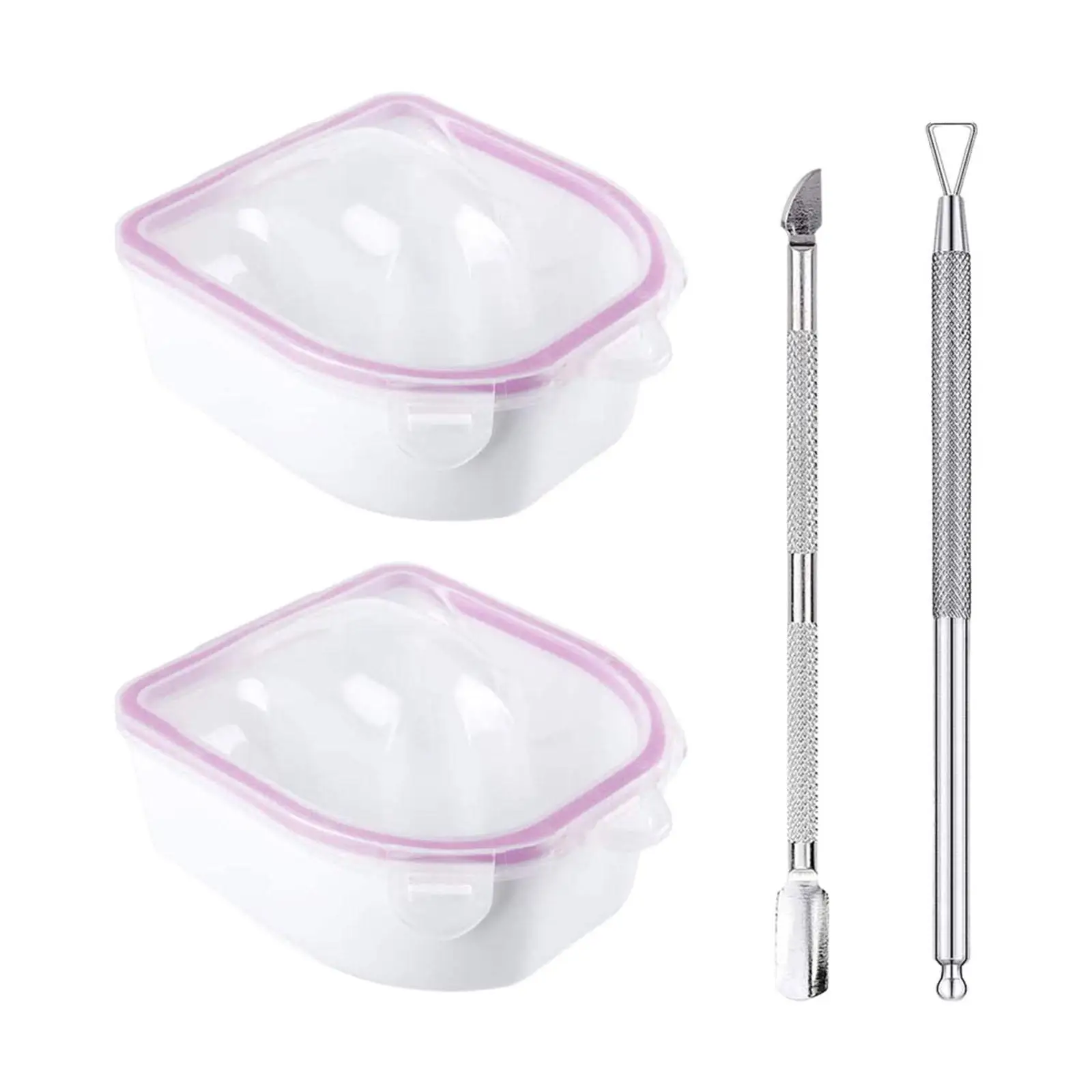 2 Pieces Nail Soaking Bowls with Cuticle Pusher Cuticle Peeler Manicure Bowl Soaker Tray for Hands Acrylic Nails Salon Home
