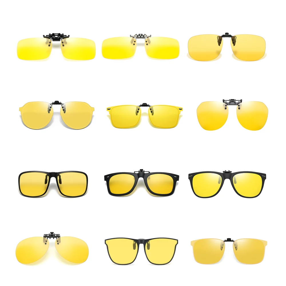 Anti-Glare Night Vision Clip-on Eyewear, Yellow Polarized Lens for Safe Driving, Universal Flip Up Design for Prescription