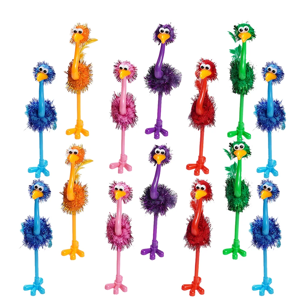 24 Pcs Cartoon Animal Pen Ball-point Novelty Pens Students Stationery Gifts Office Fuzzy Fluffy for