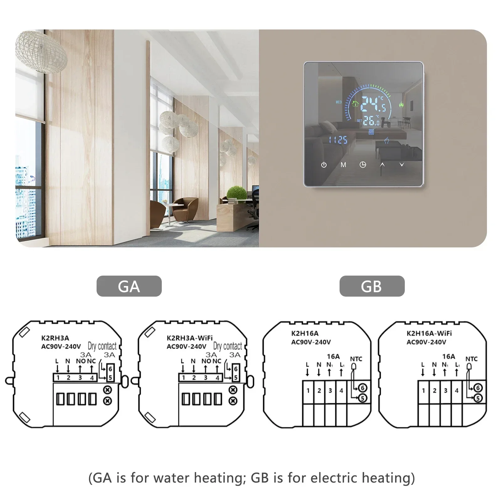 WiFi Smart Intelligent Thermostat Temperature Controller for Water Heating Equipment LCD Display Touch Button Programmable App