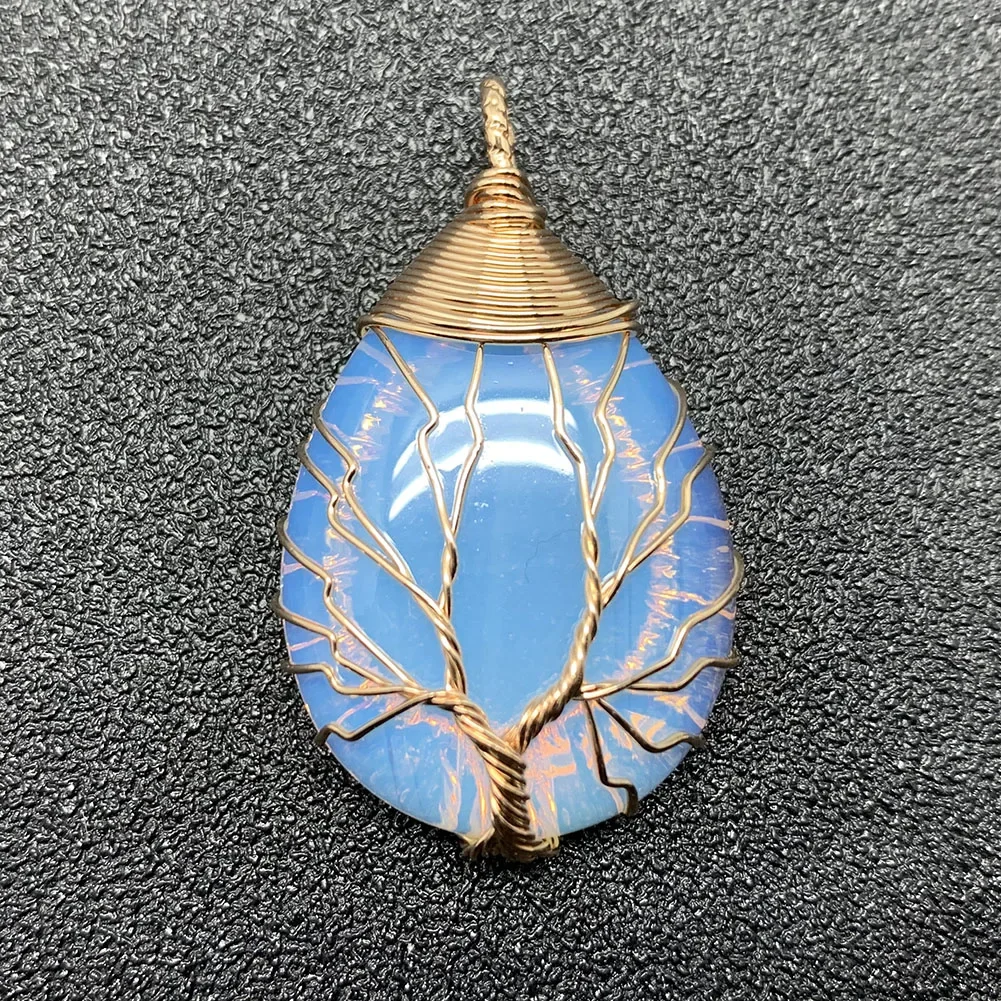 Fashion Natural Stone Pendant For Women DIY Jewelry Gift Handmade The Tree Of Life Water Drop Crystal Charms Statement Jewelry