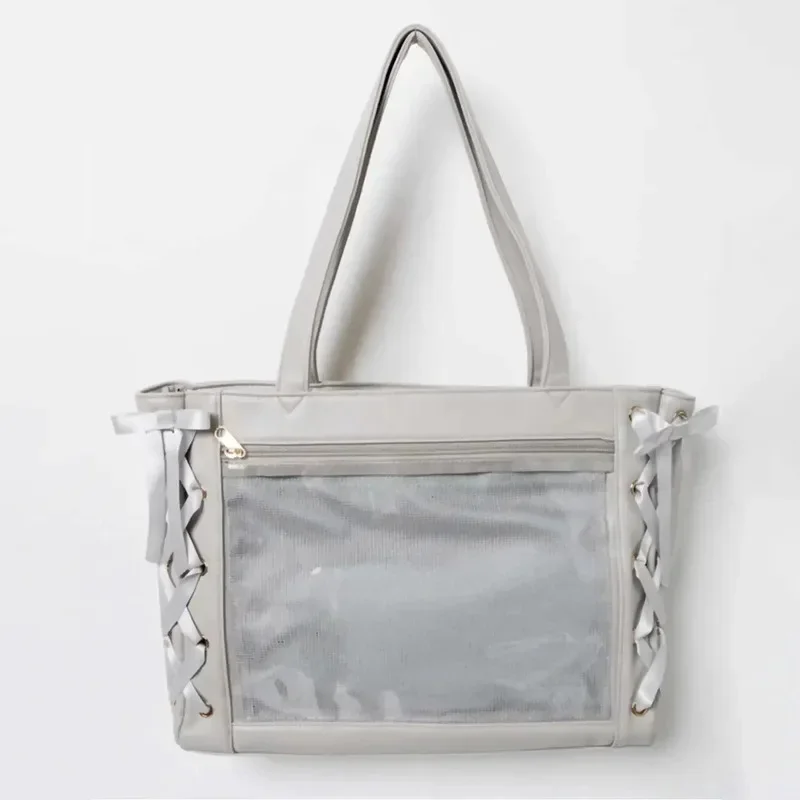 WG Ribbon Itabag Y2K Lolita Kawaii Manga japonesa bolso de mano de PU transparente de PVC doble unidad bolso de hombro con cremallera de gran capacidad nuevo