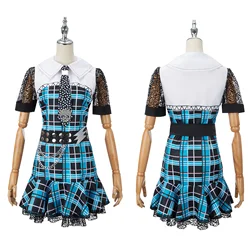 Anime Girl Cosplay Costume Blue Shirt Dress With Lace Edge Uniform Set With Tie Halloween Party Uniform Set