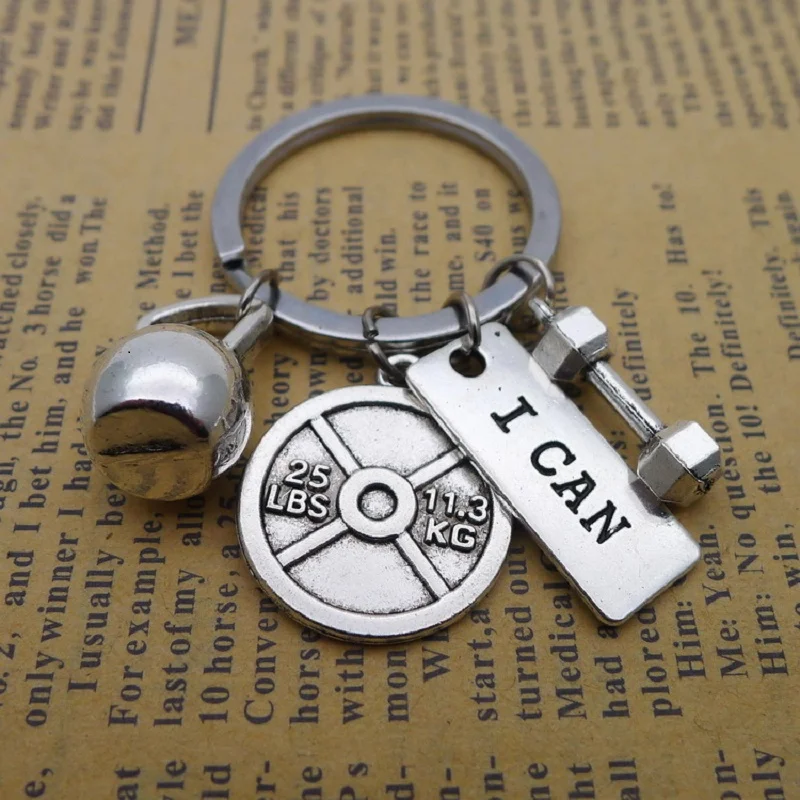 Strength Sports Barbell Dumbbell Charm Weight Fitness With Words Gym Crossfit Gifts Keyring Keychain Car Key Rings For Men Gift