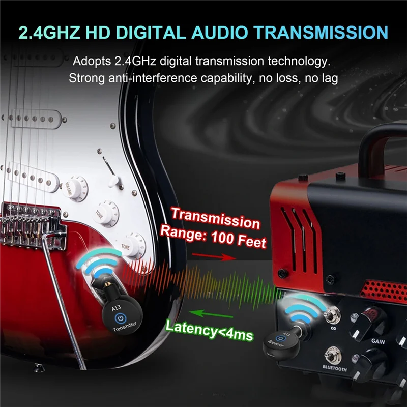 

TURE 2-In-1 2.4Ghz Wireless Guitar System 48Khz Audio Wireless Guitar Transmitter Receiver Electric Guitar Bass Amplifier