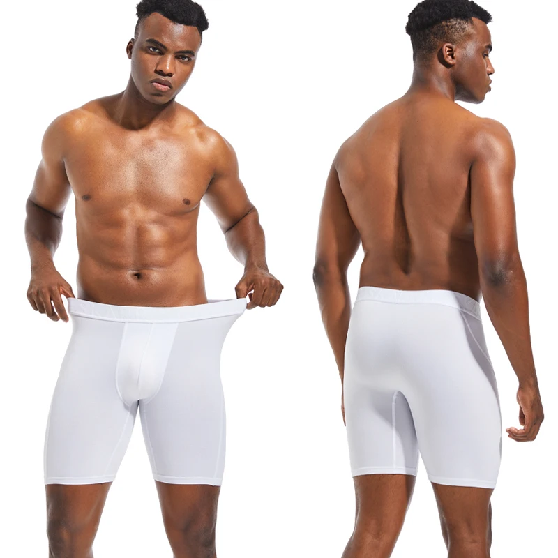 Boxers longos respiráveis dos homens, cuecas altamente elásticas, calcinha esportiva masculina, shorts sexy da família, novo, 4 peças