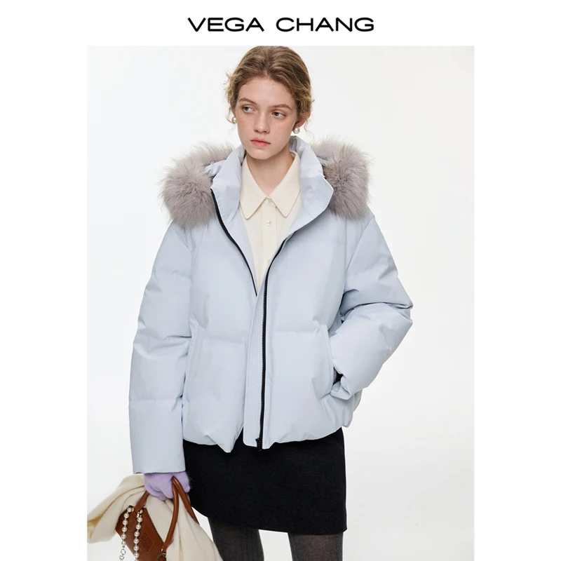 เสื้อแจ็คเก็ตผ้าฝ้ายบุขนเป็ดสำหรับผู้หญิง Vega Chang รุ่นใหม่สำหรับฤดูหนาว กันน้ำ ผ้า softshell  คอปกขนแรคคูน  บุด้วยกำมะหยี่นุ่มสบาย 90%