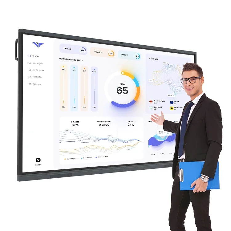 55 65 นิ้ว 4K มัลติมีเดีย All In One Pc Touch Screen โทรศัพท์มือถือสมาร์ทบอร์ด 75 85 นิ้วไวท์บอร์ดแบบโต้ตอบ