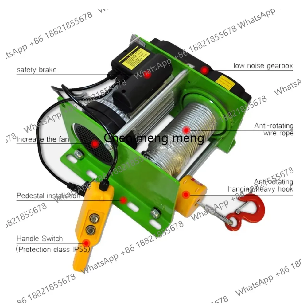 

German-Style Winch Compact 220V Wireless Remote Control Hoist 1 Ton Electric Hoist High-Speed Heavy-Duty Lifting Crane