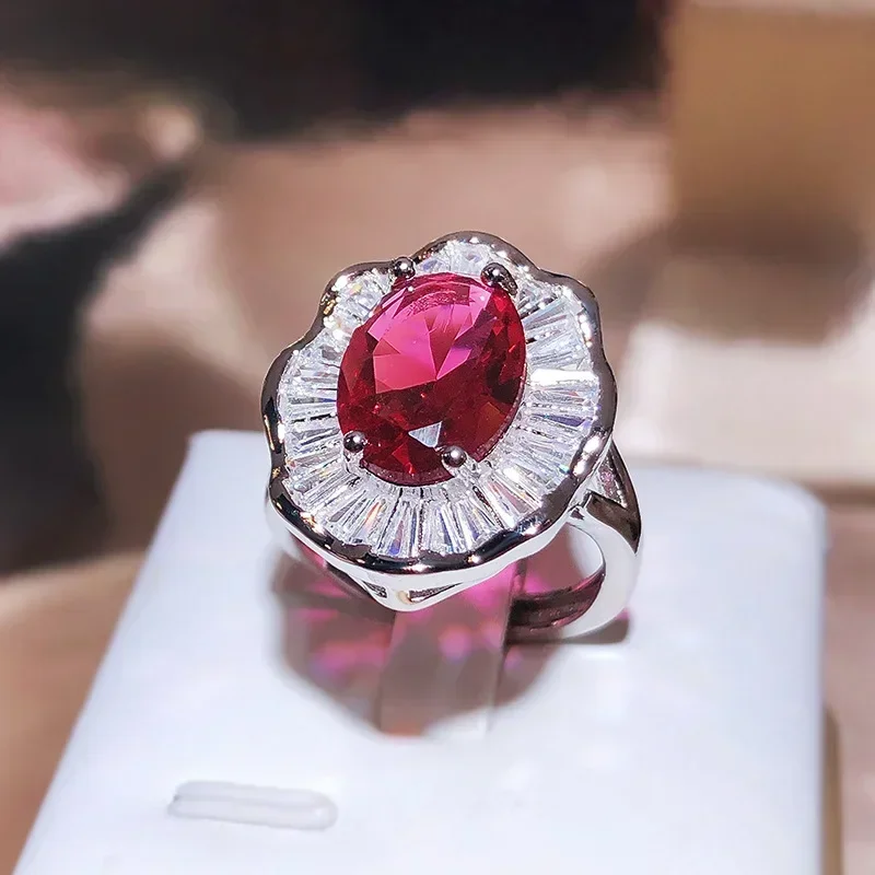100% s925 prata esterlina anel de rubi vermelho para mulheres finas anillos de casamento origem rubi anel de pedra preciosa caixa anel feminino