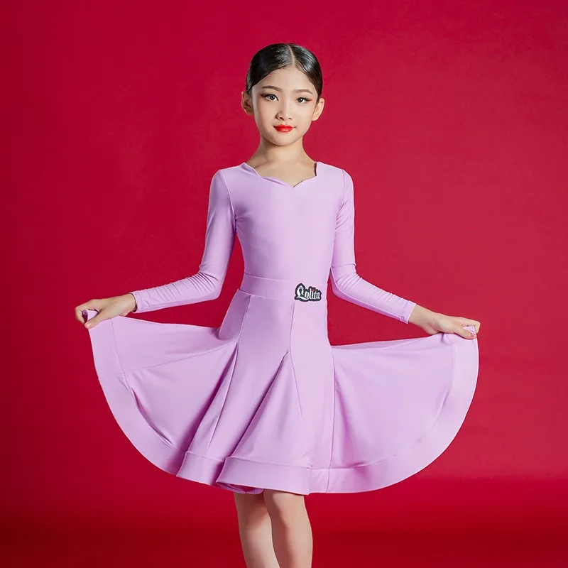 

Customized Latin Dance Suit Practice Dress Girls' Professional Competition Performance Dress Jumpsuit Top and Large Skirt