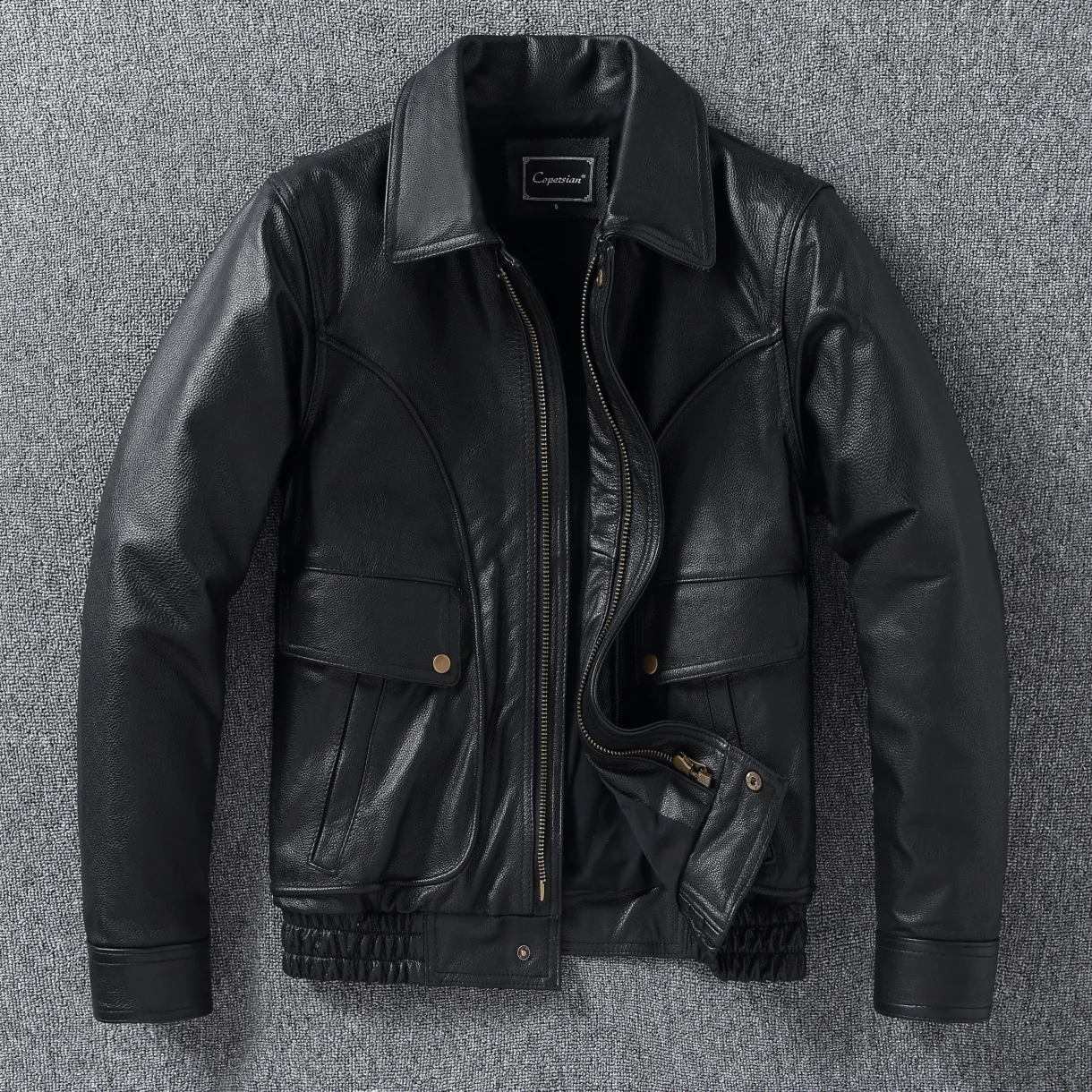 سترة جلدية للرجال من جلد البقر الناعم بتصميم جديد لعام 2025، سترة منفوخة كاجوال قصيرة الحجم مع طية صدر السترة #1