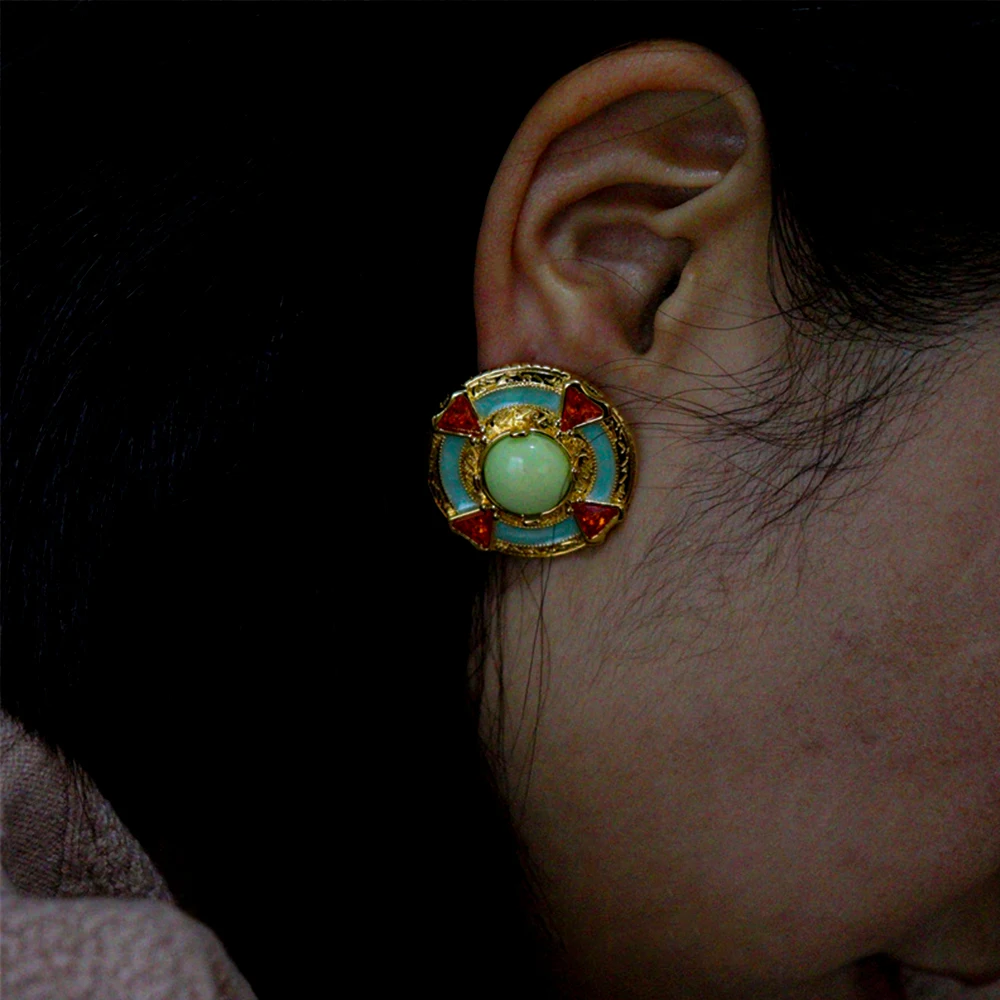 Vintage jewelry fashion classic luxury temperament round glass zircon with Bohemian women's earrings earrings